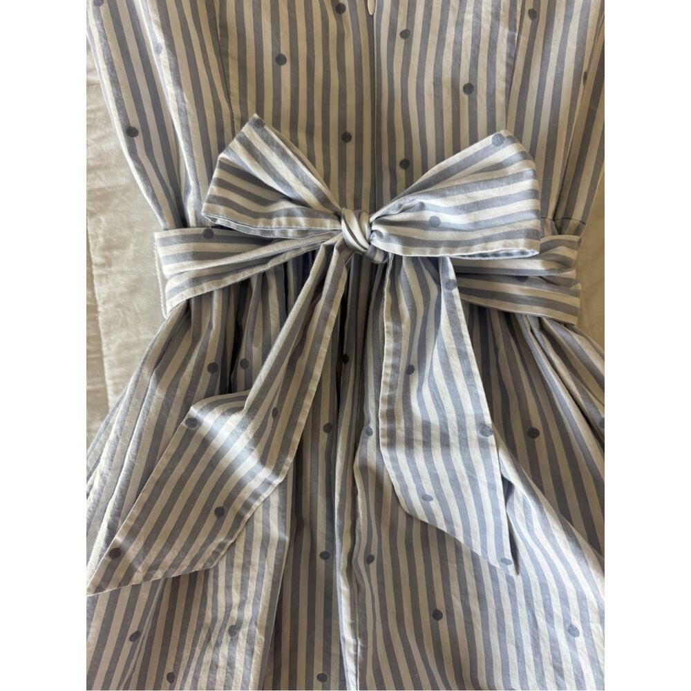 1901 Nordstrom Blue White Stripe Dot Cotton Midi Dress 6P Petite - Picture 7 of 12